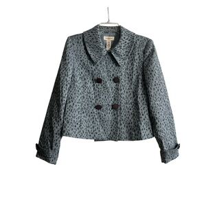 Blue Cheetah Print Pea Coat w/ statement Buttons - M